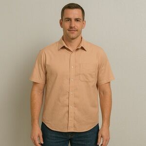 Gold Label Men’s Peach Dress Shirt Short Sleeve Button Up Size M